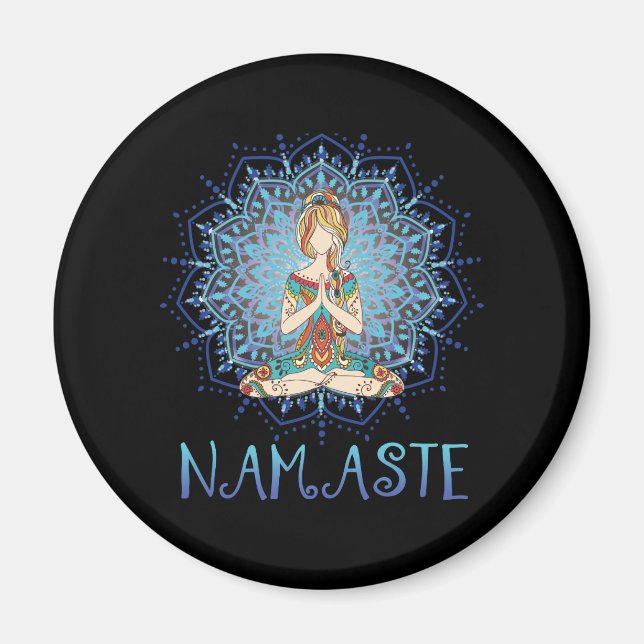 Namaste Yoga Pose mit Chakra für Yoga Lover min Magnet (Vorne)