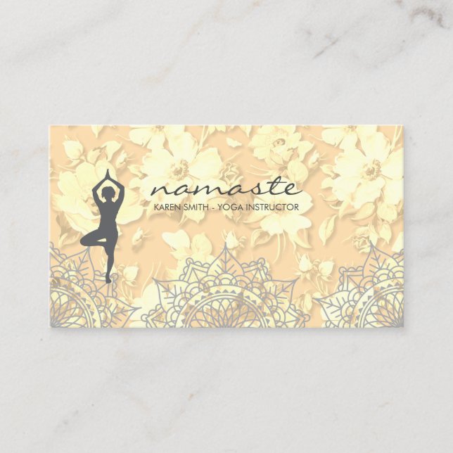 Namaste Yoga Pose Tribal Blumenmuster Visitenkarte (Vorderseite)