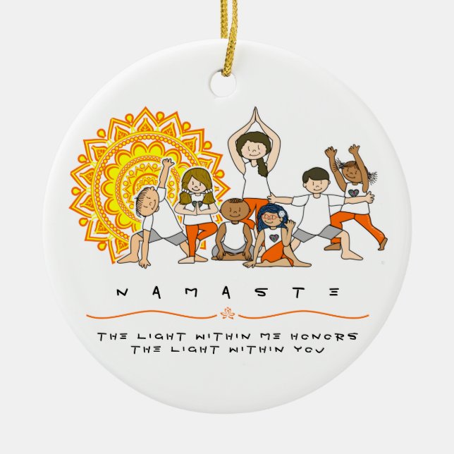 Namaste Yoga Posen Lehrer mit Schülern Ornament (Vorne)