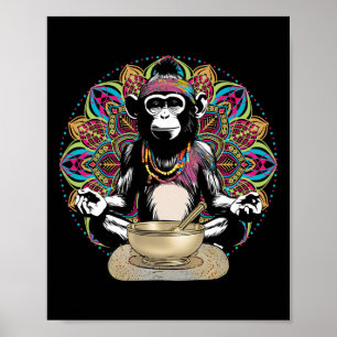Namaste Yoga Zen Grafik Hippie Affe meditierend Poster