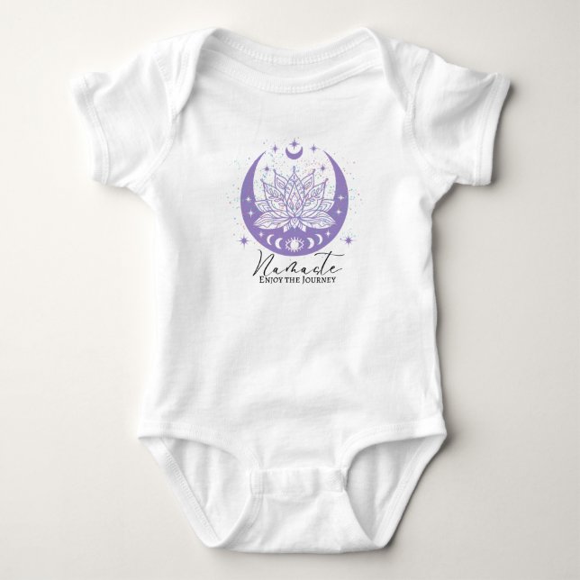 Namaste Zen Moon Cycle Lotus Genießen Sie die Reis Baby Strampler (Vorderseite)