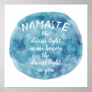 Namaste Zitat Aquarellkunst blau-weiß Poster