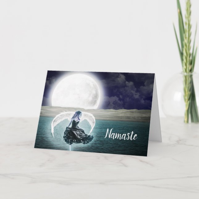 Namaste Zitat Danke Surreal Angel Full Moon Karte (Vorderseite)