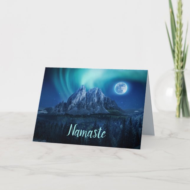 Namaste Zitat Vielen Dank Aurora Vollmond Berg Karte (Vorderseite)