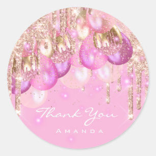 Name 16. Baby Dusche Glitzer Ballons gold Runder Aufkleber