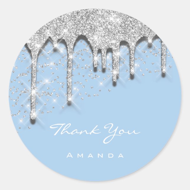 Name 16. Baby Shower Glitzer 3D Blue Runder Aufkleber (Vorderseite)