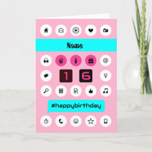 Name 16. Hashtag Geburtstag Smartphone-Symbole hin Karte