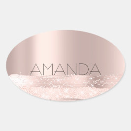 Name 16. Spark Rose Blush Initials Bridal Ovaler Aufkleber