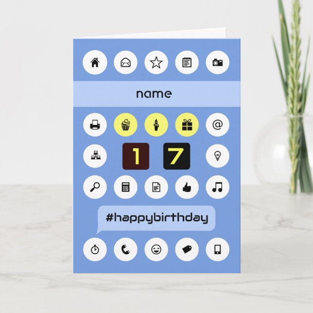 Name 17. Geburtstag personalisierter Computing hin Karte (Vorderseite)