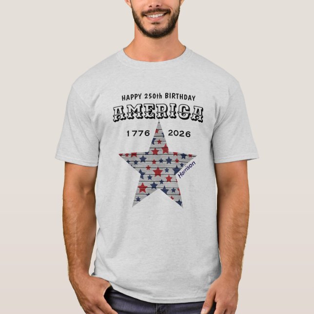 Name || 250th Happy Birthday America Ash Grey T-Shirt (Vorderseite)