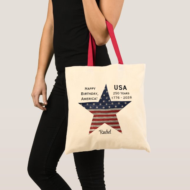 Name || 250th Happy Birthday America Custom Tragetasche (Vorderseite (Produkt))