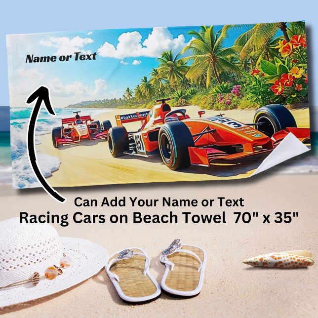 Name, 2 Red Racing Cars auf dem Sand Strandtuch (Von Creator hochgeladen)