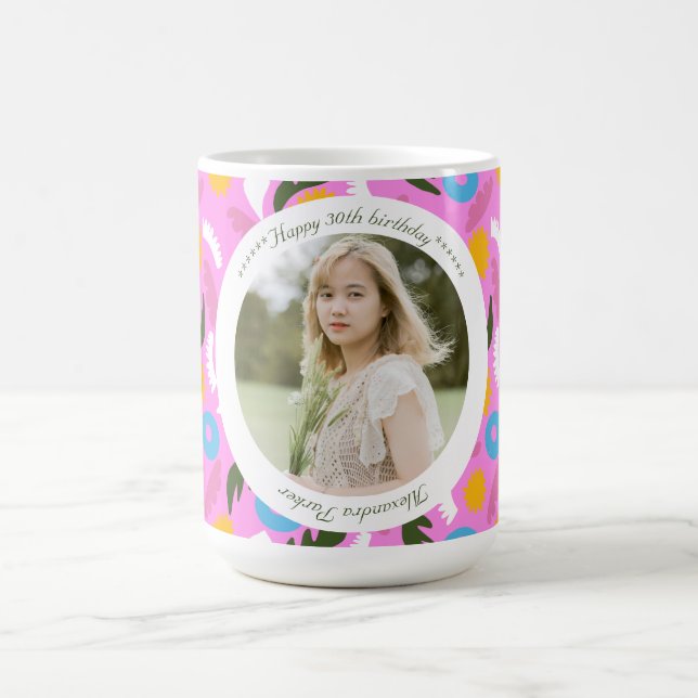 Name 30th brithday floral pink cute romantic Mug Kaffeetasse (Mittel)