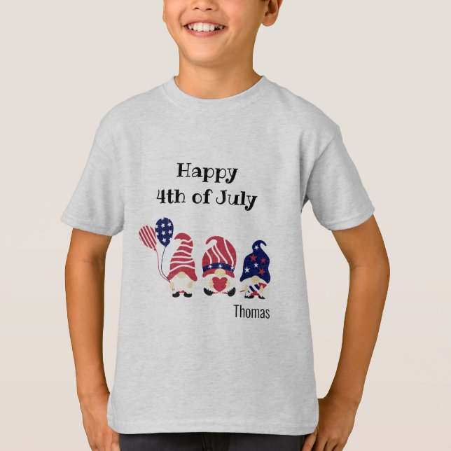 Name, 4. Juli Gnomes, Kids-Jugend XS bis XL T-Shirt (Vorderseite)