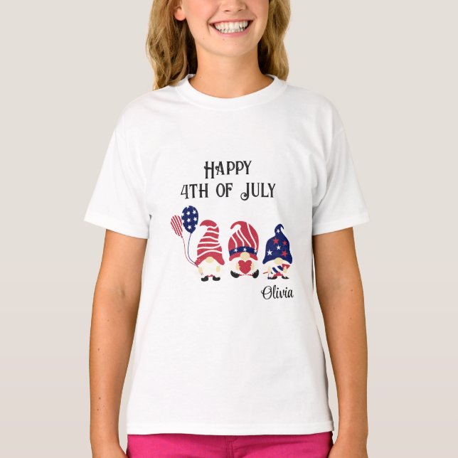 Name, 4. Juli Gnomes, Kids-Jugend XS bis XL T-Shirt (Vorderseite)