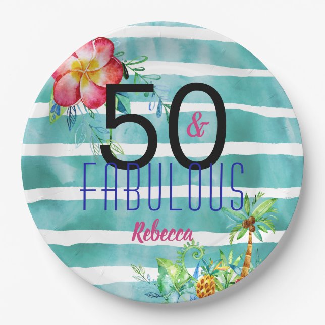 Name 50 und fabelhafter tropischer Blumen50. Pappteller (Vorderseite)