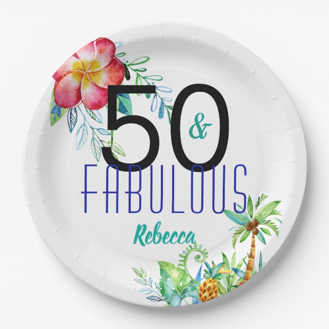 Name 50 und fabelhafter tropischer Blumen50. Pappteller (Vorderseite)