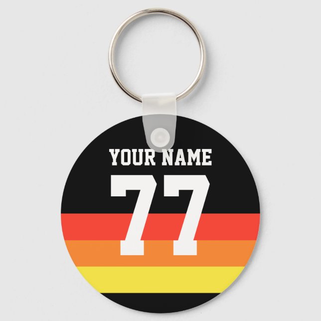 Name 77 Sports Jersey Nummer Schwarz Gelb Rot Schlüsselanhänger (Vorderseite)
