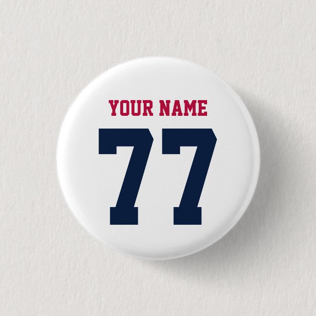Name 77 Sportstrikot Nummer Blau Rot Button (Vorderseite)