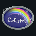 Name 7 Buchstaben Regenbogenschnalle Ovale Gürtelschnalle<br><div class="desc">Benannt Regenbogengürtel,  liest derzeit,  Celeste oder personalisieren mit dem längeren Namen Ihrer Wahl (nur bis zu 7 Buchstaben). Design inspiriert von den vielen schönen Regenbogen hier in Victoria,  Australien. Gegenstand,  der ausschließlich von Sarah Trett entworfen wurde.</div>