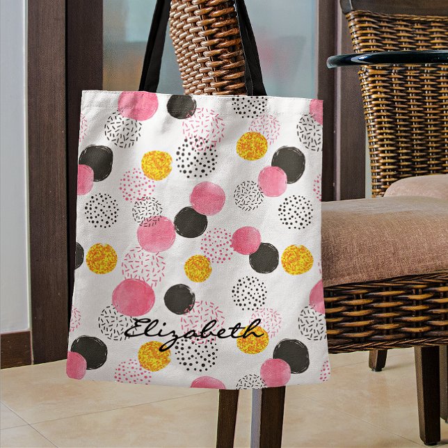 Name, Abstract Pattern Pink Black Gold Circles Tasche (Von Creator hochgeladen)