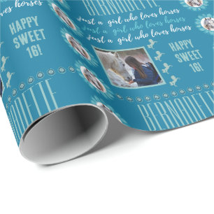 Name Age Foto Nur ein Mädchen, das Pferde blauer L Geschenkpapier
