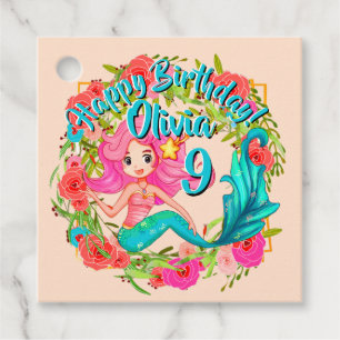 Name Age Pink Mermaid Blue Schwanz Birthday Party Geschenkanhänger