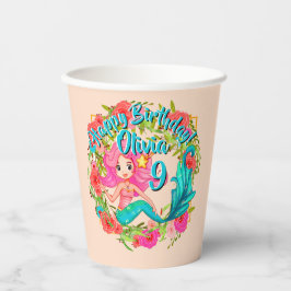 Name Age Pink Mermaid Blue Schwanz Birthday Party Pappbecher