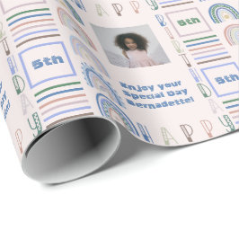 Name Age Sentiment Boho Rainbow Pink Blue Green Geschenkpapier