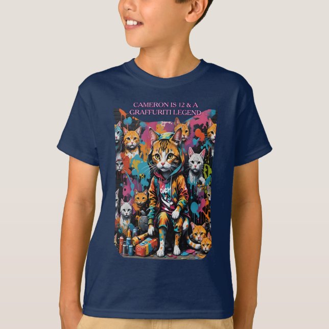 Name & Alter Graffiti Legend Street Cat Kid's T-Shirt (Vorderseite)