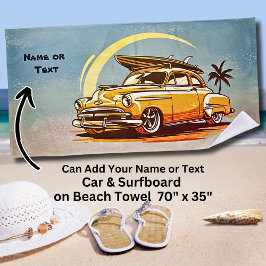 Name, Altes Auto mit Surfbrett & Palme Strandtuch