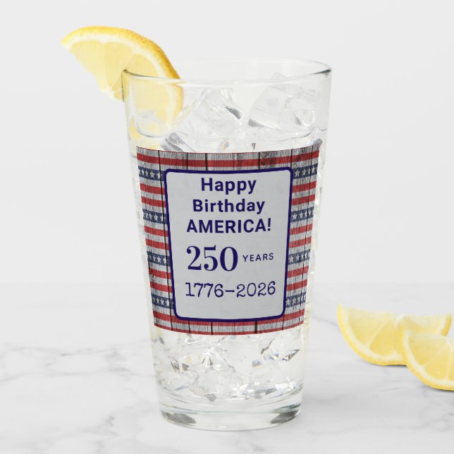 Name America 1776-2026 Red Stripes Blue Stars Pint Glas (Vorderseite Ice)