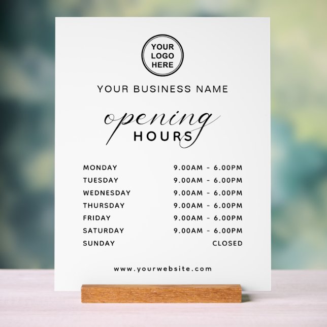 Name and Logo Business Opening Time Table Top Acrylschild (Neutral)