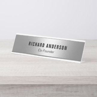 Name and Title Modern Silver Professional Schreibtischnamensplakette