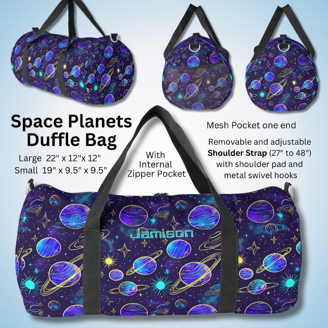 Name ändern, Neon Look Planets Stars Galaxie Duffle Bag (Von Creator hochgeladen)