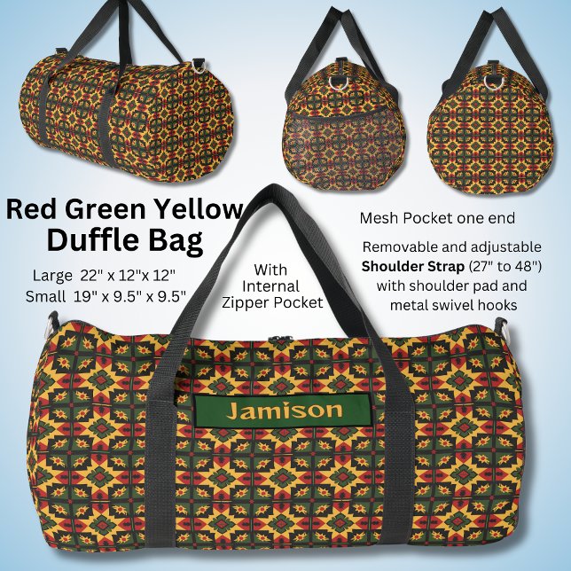 Name ändern, Rot-Grün-Gelb-Schwarze Quadrate Duffle Bag (Von Creator hochgeladen)
