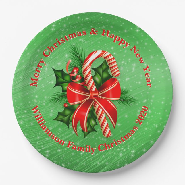 Name ändern Text Red Green Christmas 9 hinzufügen" Pappteller (Vorderseite)