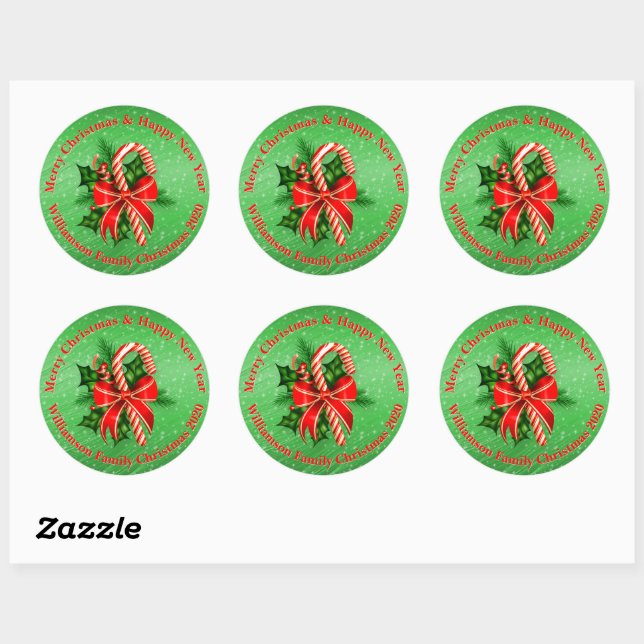 Name ändern Text Red Green Christmas hinzufügen Runder Aufkleber (Blatt)