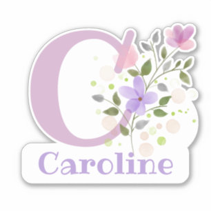 Name & Anfangsbezeichnung mit Blumen-Design-Aufkle Aufkleber