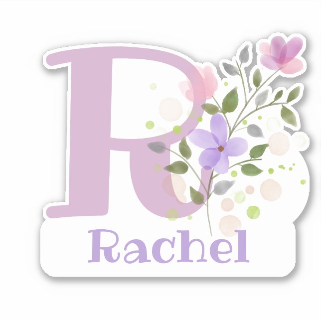 Name & Anfangsbezeichnung mit Blumen-Design-Aufkle Aufkleber (Vorderseite)