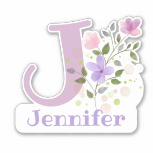 Name & Anfangsbezeichnung mit Blumen-Design-Aufkle Aufkleber