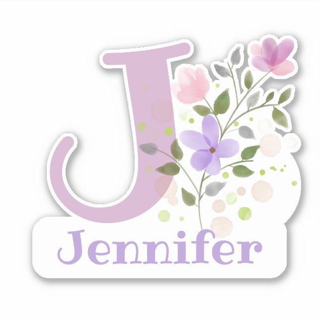 Name & Anfangsbezeichnung mit Blumen-Design-Aufkle Aufkleber (Vorderseite)