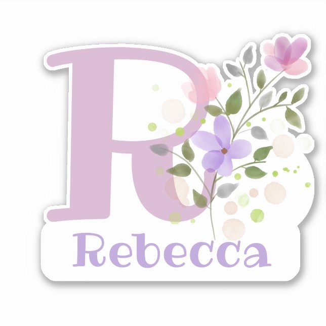 Name & Anfangsbezeichnung mit Blumen-Design-Aufkle Aufkleber (Vorderseite)