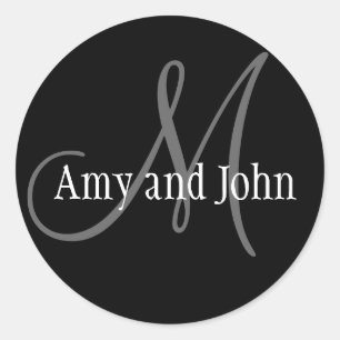 Name & Anfangsbuchstabe Hochzeitsticker Schwarz Runder Aufkleber