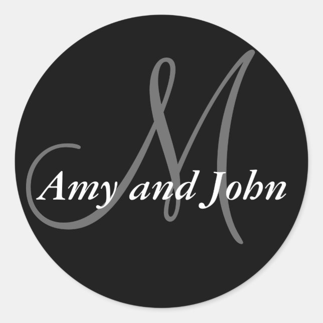 Name & Anfangsbuchstabe Hochzeitsticker Schwarz Runder Aufkleber (Vorderseite)