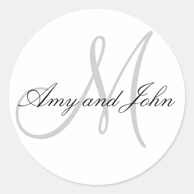 Name & Anfangsbuchstabe Hochzeitsticker weiß Runder Aufkleber (Vorderseite)