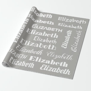 Name-Anfangsmonogramm-graues Weiß-Geschenk Geschenkpapier