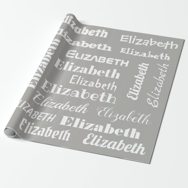 Name-Anfangsmonogramm-graues Weiß-Geschenk Geschenkpapier (Ungerollt)