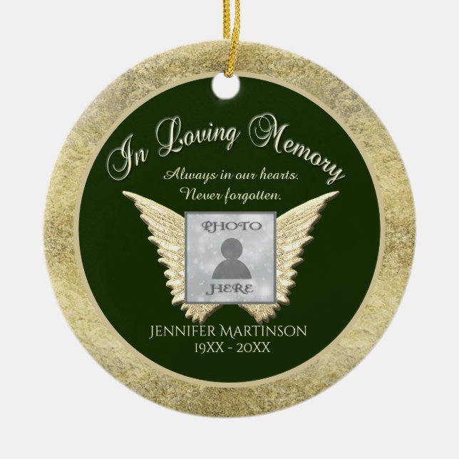Name Angel Wings Memorial hinzufügen Keramik Ornament (Vorne)
