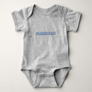Name anpassen, blau geschriebene Buchstaben grau Baby Strampler